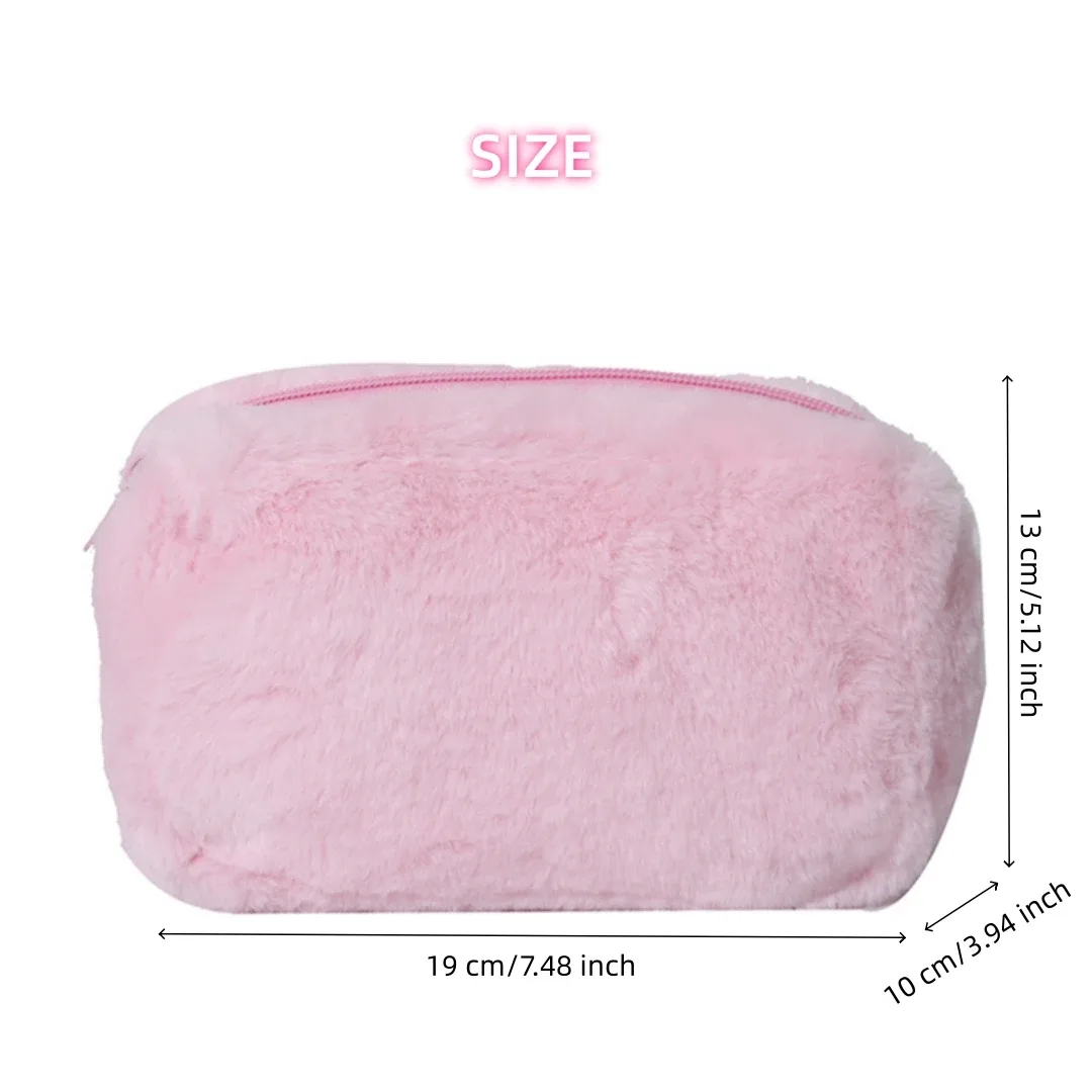 sac à maquillage en fausse fourrure moelleuse et mignonne, grande capacité, pochette cosmétique pour les voyages et l'usage quotidien