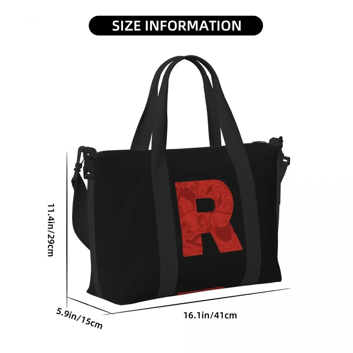 sac de voyage de plage avec logo lettre r team rocket, fourre-tout de grande capacité pour salle de sport, yoga, sac à bandoulière de shopping pour femmes
