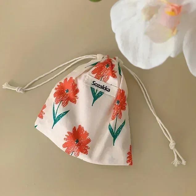 sac de maquillage mignon, cadeau de noël, organisateur de bijoux de bonbons, sac de rangement floral en coton et lin, pochette de rangement de finition pour femmes