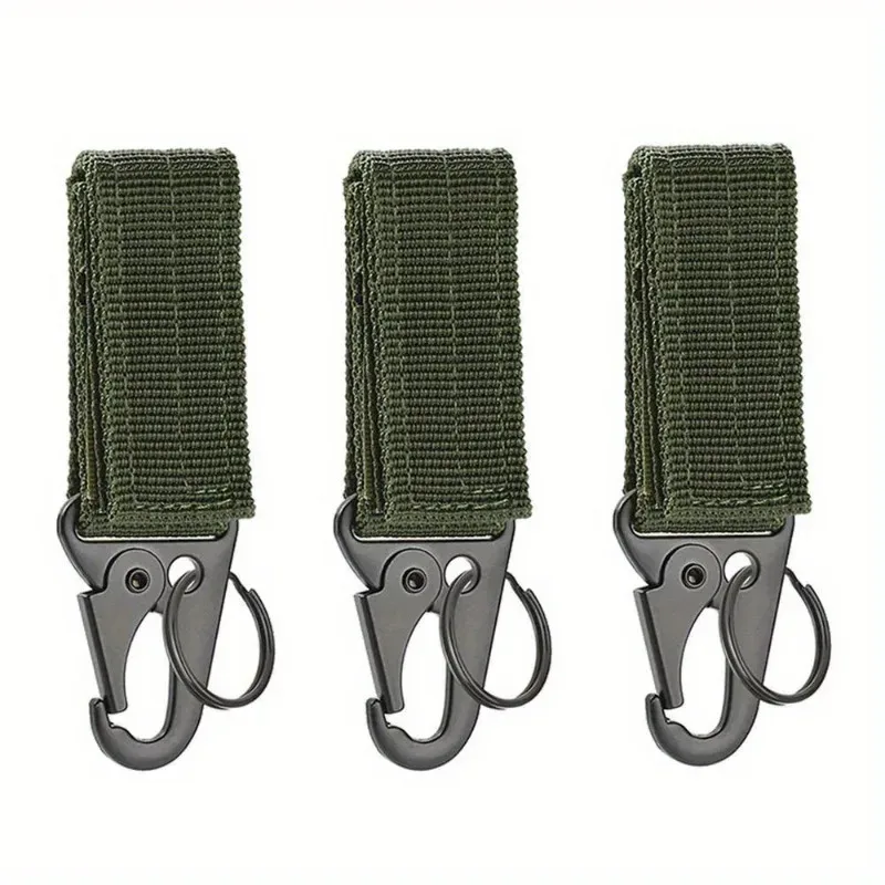 lot de 3 mousquetons tactiques edc pour extérieur, porte-clés en sangle de nylon, support de clés, crochet de ceinture pour sac à dos de camping, boucle de suspension, clip multifonction