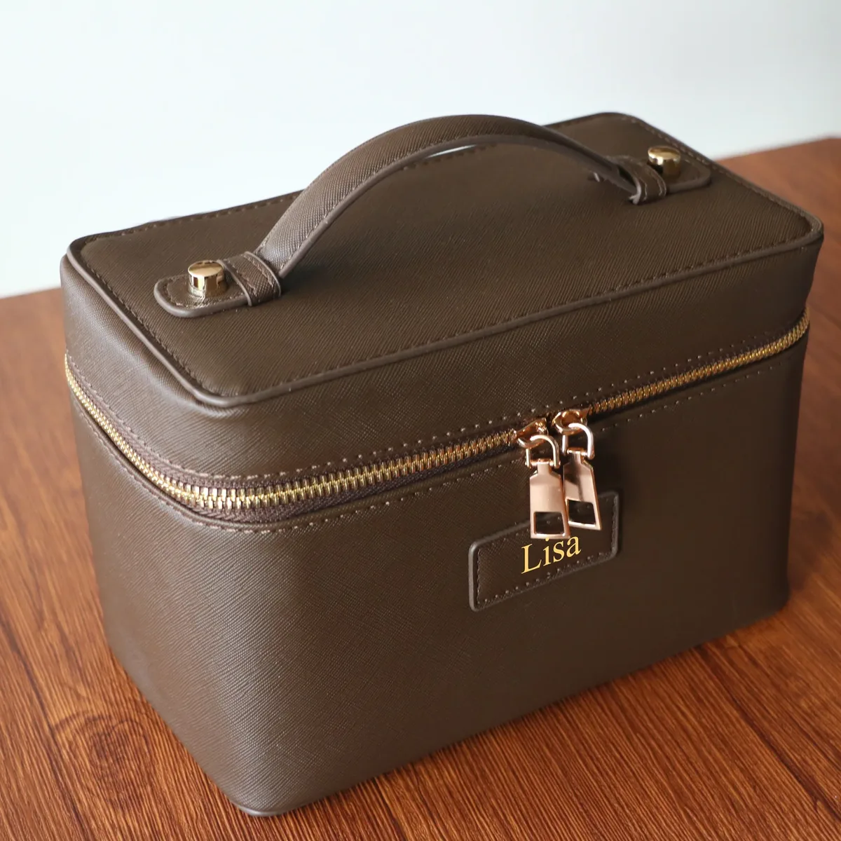 Trousse de Toilette de Voyage Personnalisable en Cuir Saffiano pour Femme, Sac de Rangement Portable Suspendu pour Maquillage et Cosmétiques