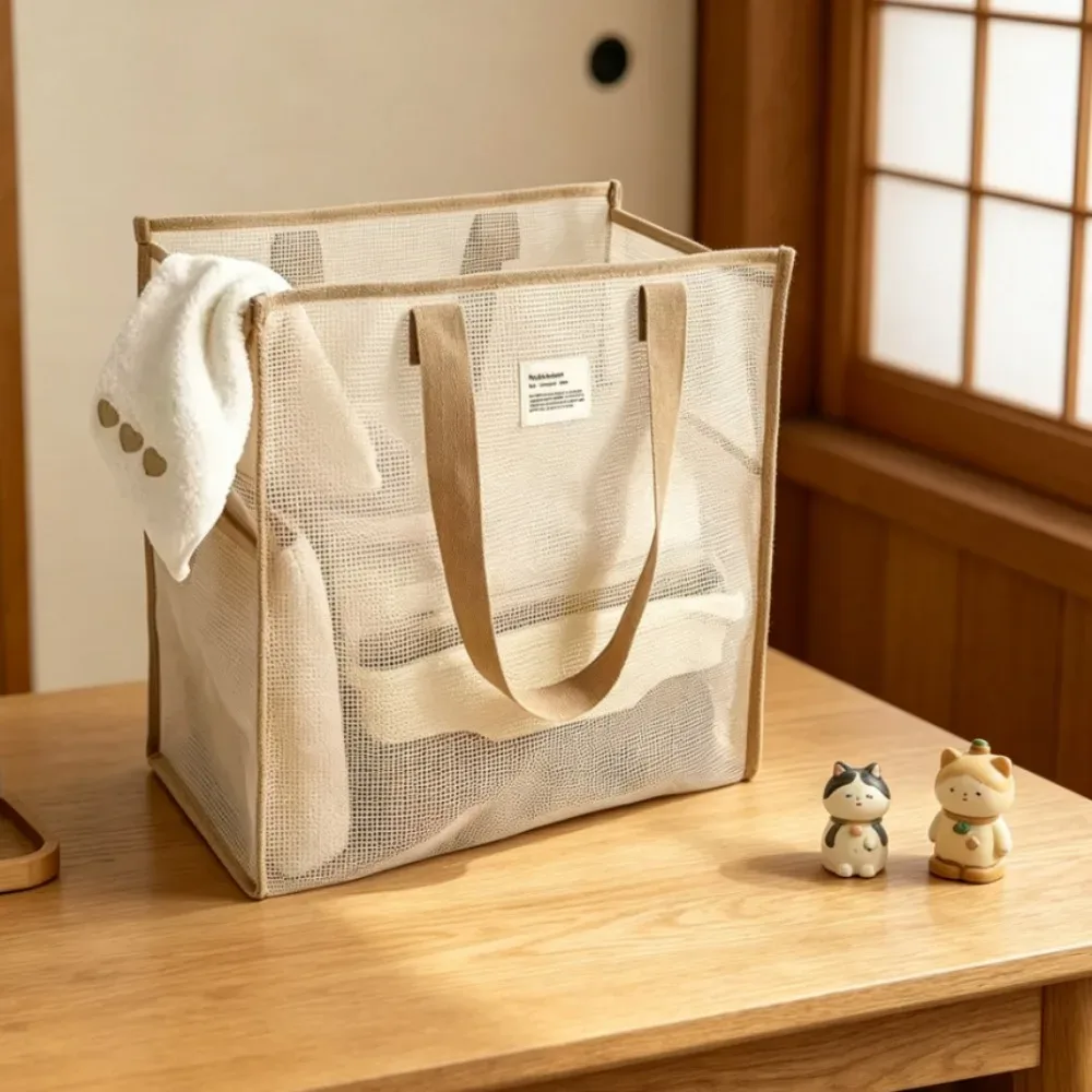 sac de voyage portable grande capacité, sac de plage multifonctionnel en maille, sac de maquillage respirant et durable, pour piscine