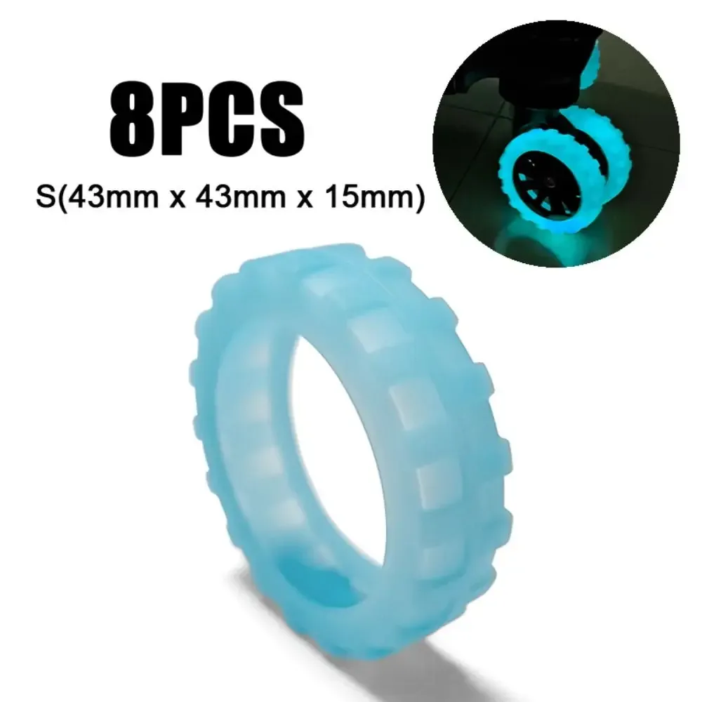 roulettes lumineuses en silicone pour bagages, 8 pièces, chaussures fluorescentes, son silencieux, roues de valise, housse de protection, anti-abrasion, réduit le bruit
