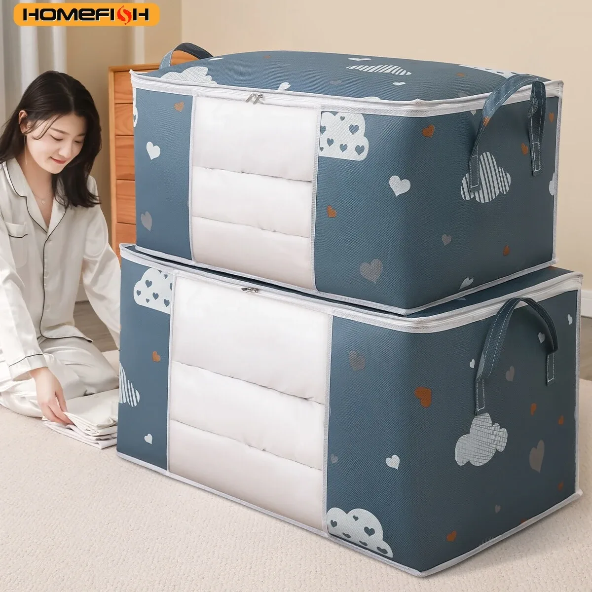 Sac de rangement pour couettes HOMEFISH, multifonctionnel, anti-poussière, anti-humidité, grande capacité, sac de rangement pour vêtements, organisation pour déménagement