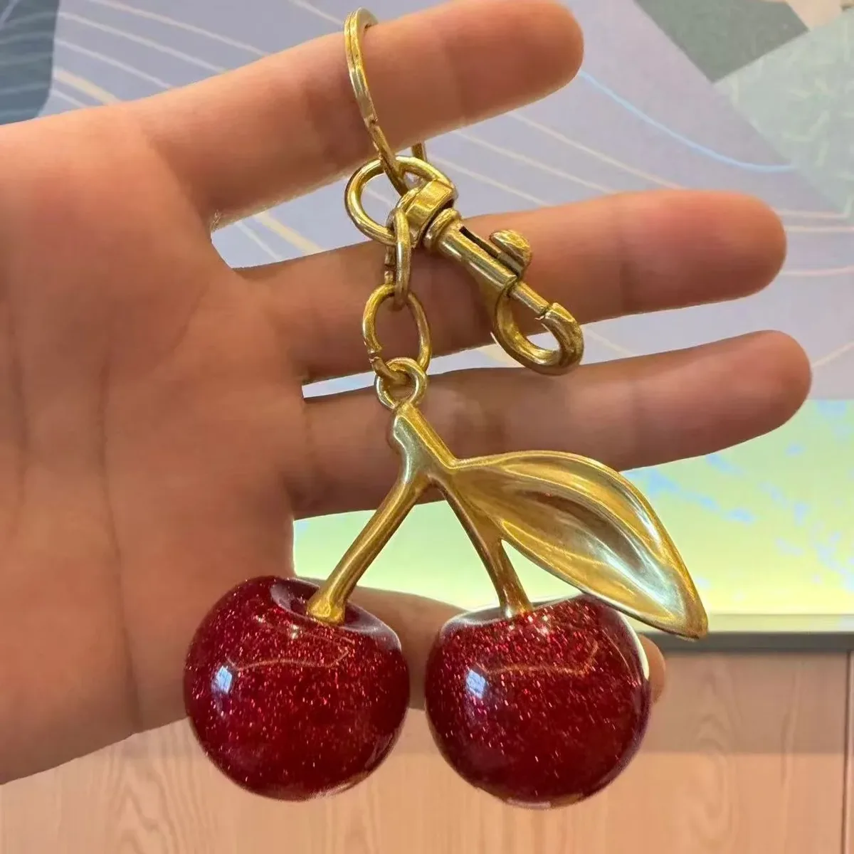 porte-clés cerise rouge, pendentif de sac, rallonge de bandoulière, chaîne d'extension de sac, accessoire de sac bandoulière, chaîne pour sac à écouteurs