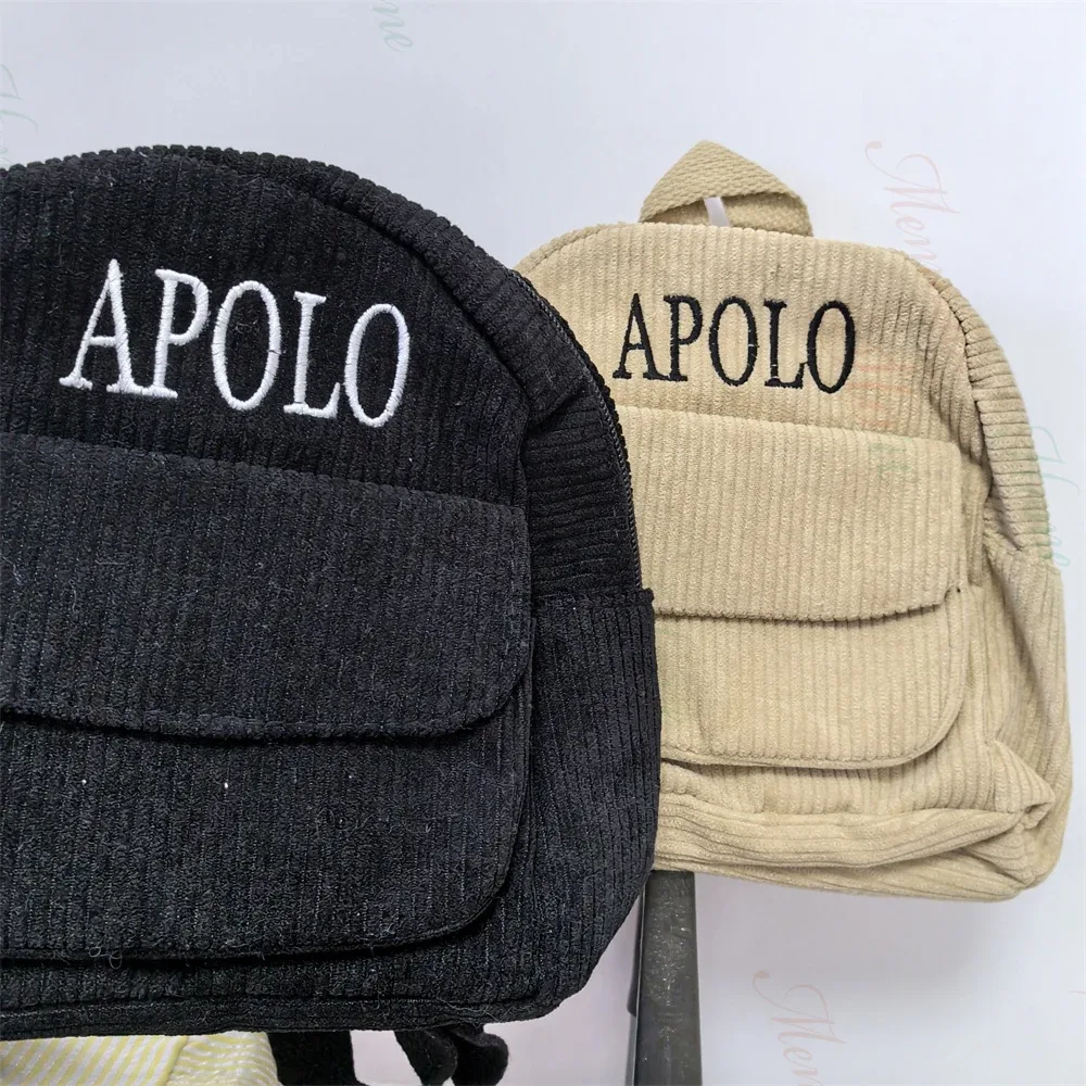 Mini sac à dos en velours côtelé de couleur unie avec nom personnalisé pour filles, petit sac à dos personnalisé pour femmes, cadeau d'anniversaire