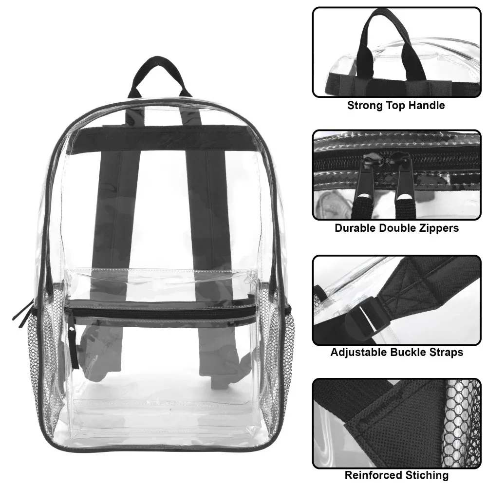 sac à dos transparent en pvc, grande capacité, sangle à coussin d'air, imperméable, résistant à l'usure, unisexe, sac d'école pour enfants, pour les voyages
