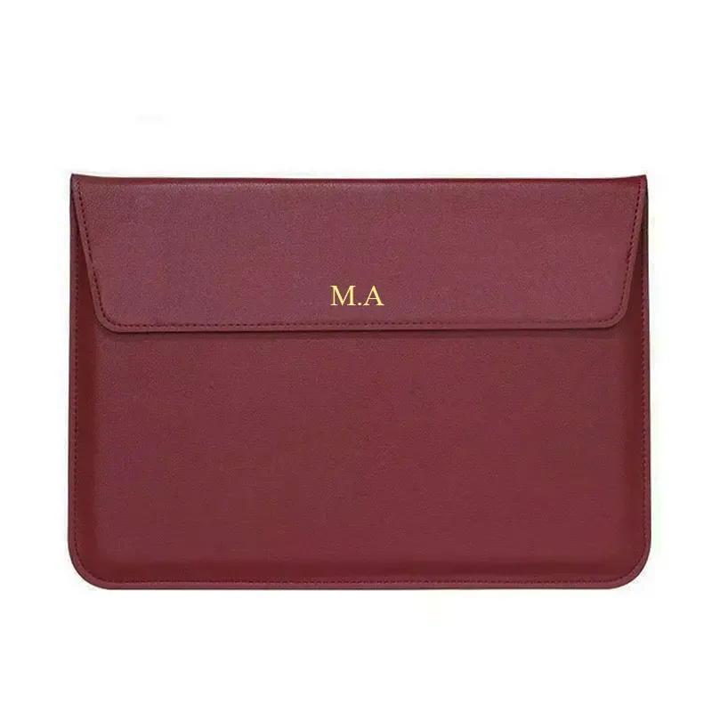 étui pour ordinateur portable en cuir lisse personnalisé avec monogramme et initiales, pour macbook air 13 pou
