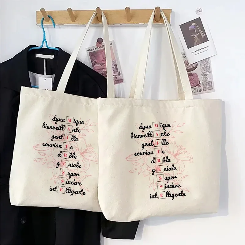 sac fourre-tout à thème enseignant, sac à bandoulière d'école inspiré avec motif de style français, sac à main à motif éducatif cadeau maitresse d'école
