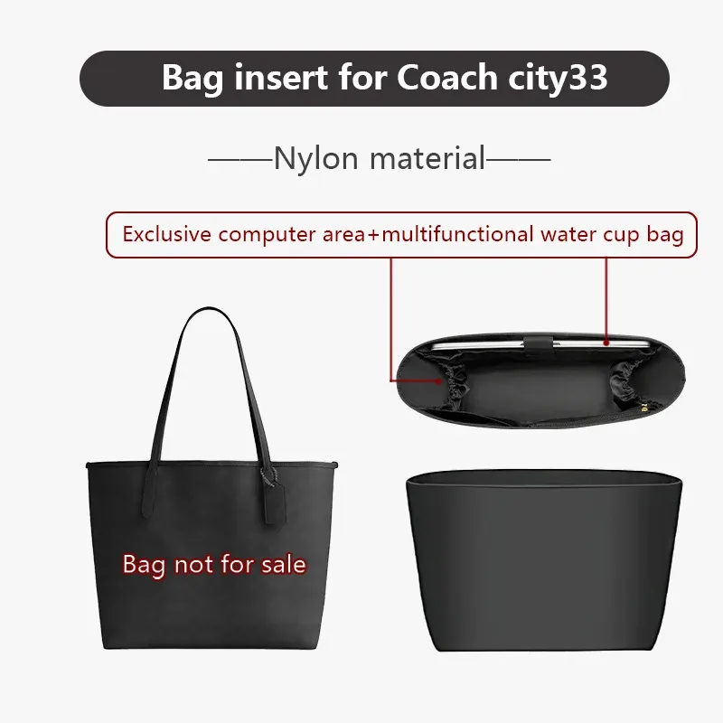 insert de sac en nylon pour sac fourre-tout coach city33, organisateur de sac étanche, support de rangement pour ordinateur portable, accessoire de remplacement