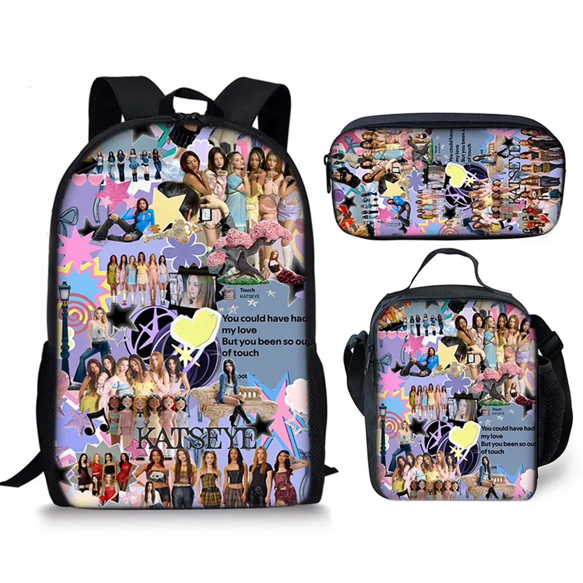 sac à dos scolaire classique populaire kpop katseye imprimé 3d, ensemble de 3 pièces, sac à dos pour ordinateur portable, sac à déjeuner, trousse à crayons