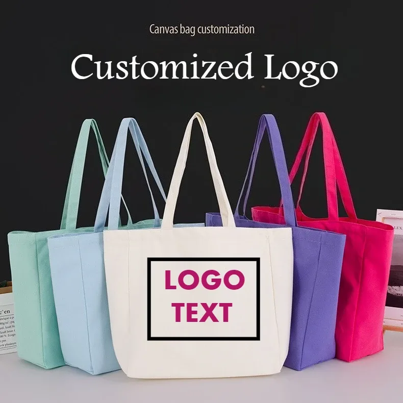 Sacs fourre-tout en toile vierges avec impression de logo personnalisé, sacs de courses réutilisables, sacs à bandoulière haut de gamme écologiques