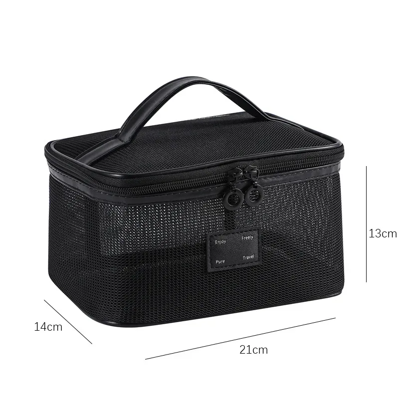 organisateur de toilette transparent de grande capacité, pochette de rangement cosmétique portable pour femmes, sac à maquillage respirant en maille