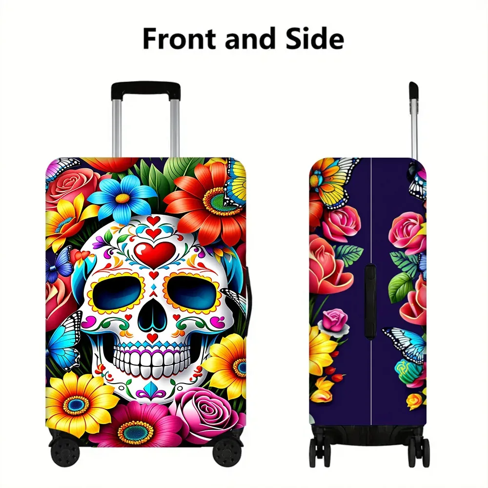 1 housse de bagage colorée motif tête de mort en sucre pour bagages de 18 à 32 pouces ; accessoires de voyage anti-poussière et élastiques pour une protection efficace de vos bagages