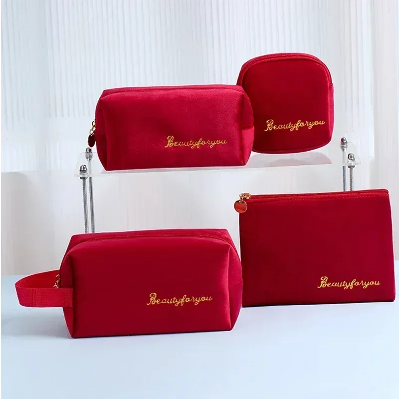 sac à cosmétiques en velours à fermeture éclair pour femme, grande trousse de maquillage de voyage, solide, pour documents, rouge à lèvres, rangement féminin