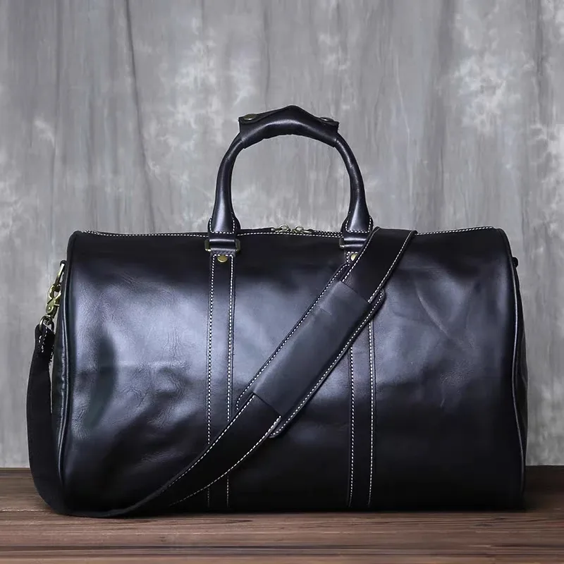 sac de voyage rétro en cuir pour hommes, sac à bagages de grande capacité en cuir de cheval fou, couche supérieure en peau de vache, sac diagonal portable pour hommes nzpj