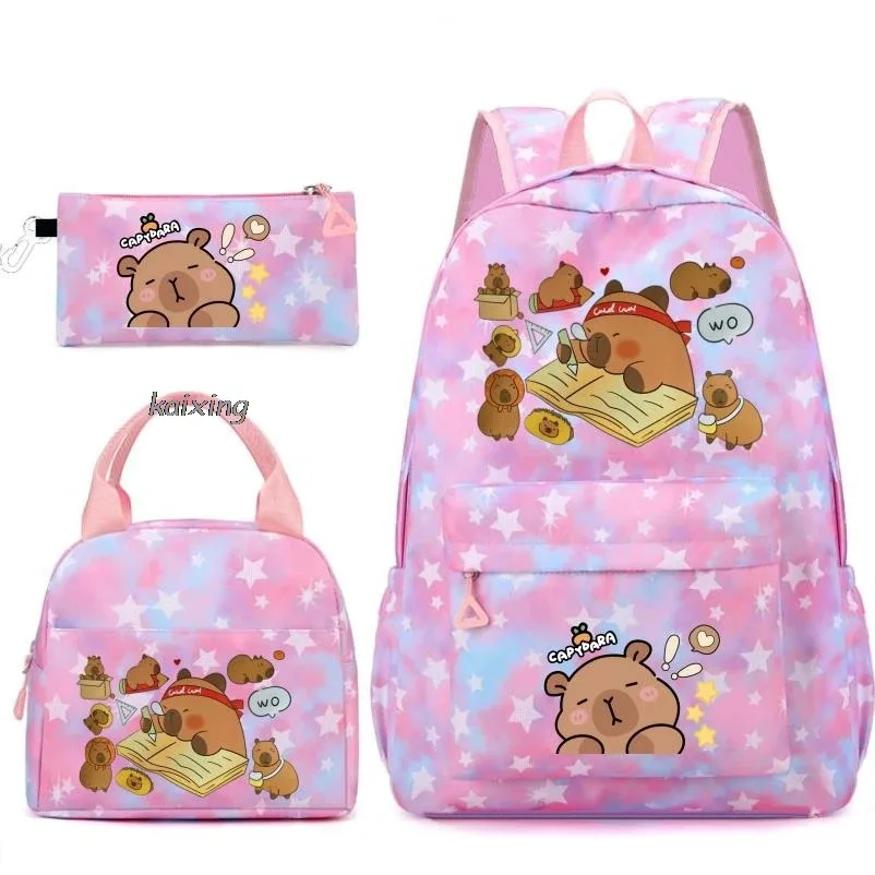 ensemble de sacs à dos imprimés capybara kawaii avec sac à déjeuner et trousse à crayons, sac à dos pour étudiante, grande capacité, léger, pour ordinateur portable, sacs de voyage