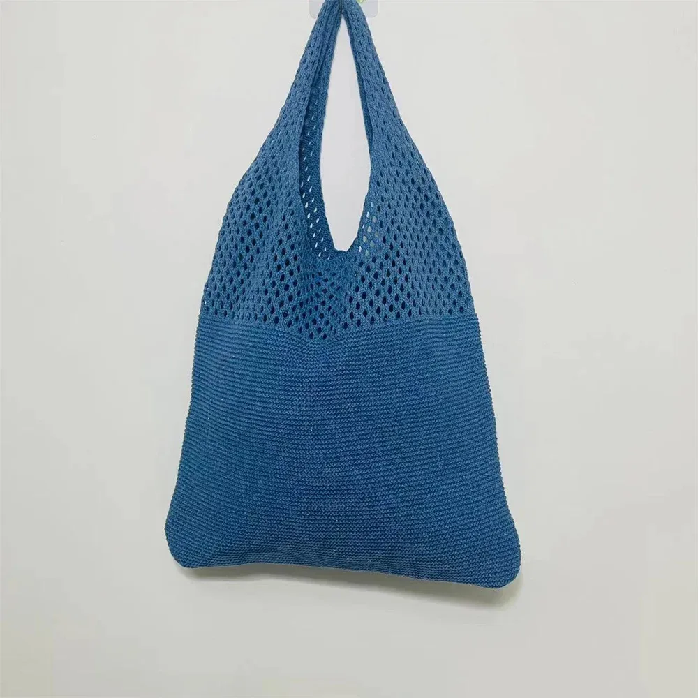 sac fourre-tout en laine tricoté de couleur unie, nom personnalisé, sac de shopping pour femmes, sac à main rétro ajouré, sacs à main doux brodés personnalisés