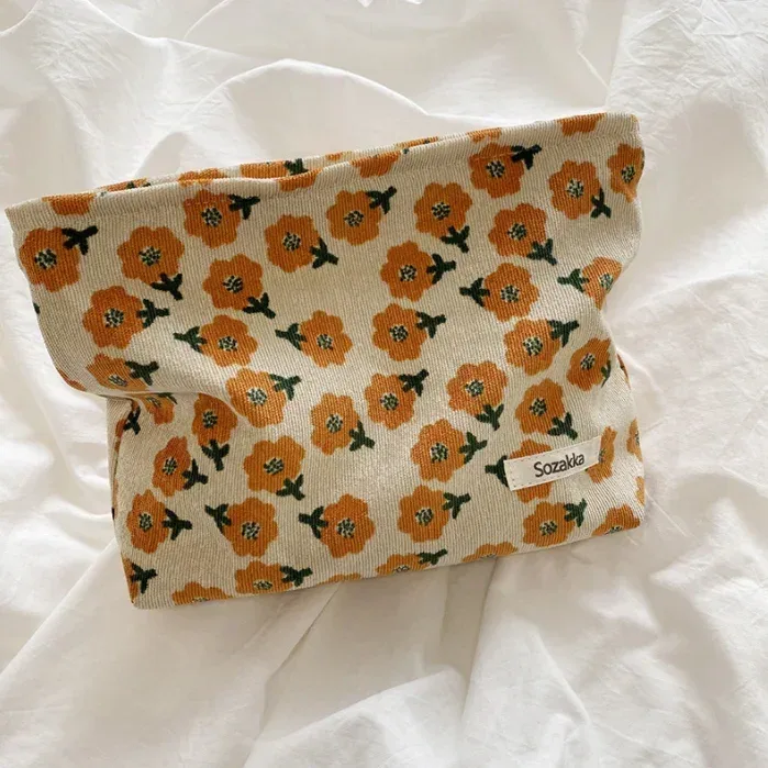 sac à cosmétiques brodé en velours côtelé, pochette, grands sacs de rangement de maquillage, pochette à cosmétiques coréenne pour femmes, trousse de toilette mignonne et de beauté