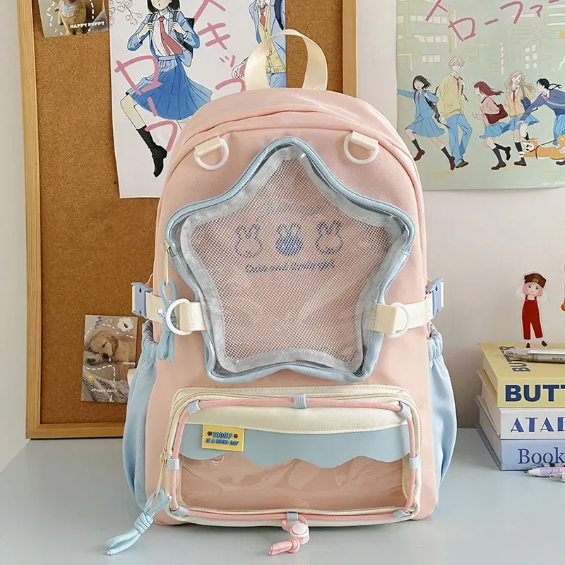 sac à dos transparent star pour femme, sac à dos d'étudiante, sac ita, grande capacité, sacs mignons, portables et légers pour femme