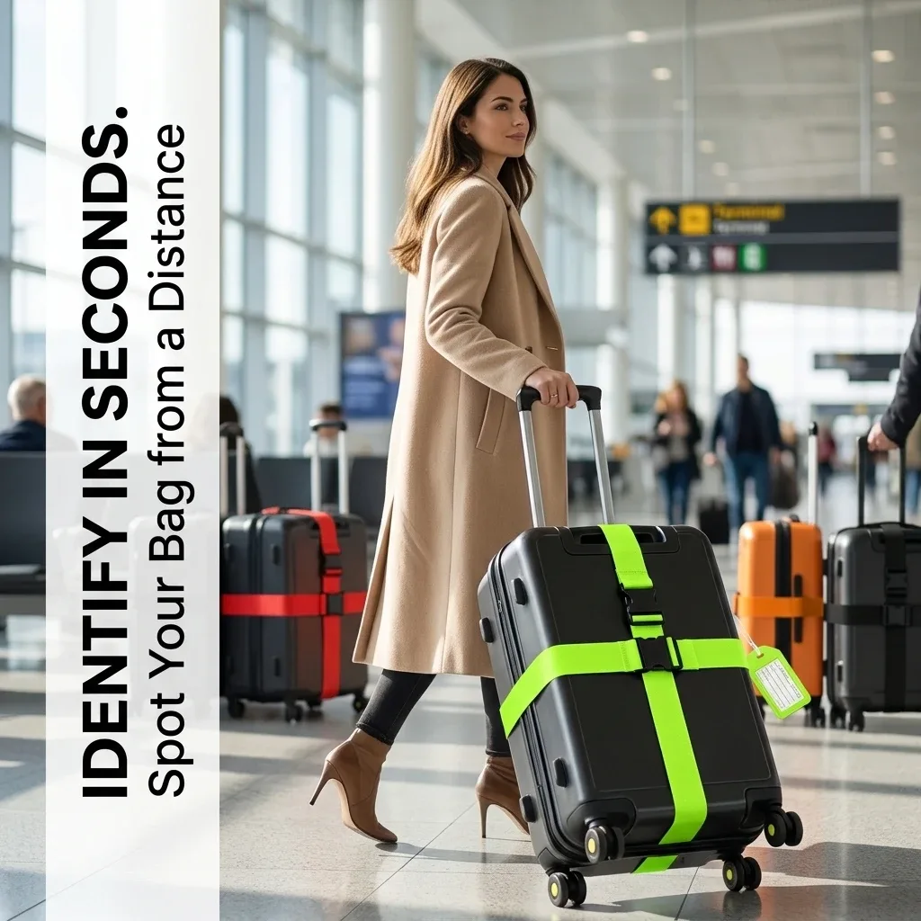 ensemble de 2 pièces - (1 sangle de bagage de 2 m, 1 étiquette d'identification) sangles de bagage et attaches de voyage multicolores et lumineuses, idéales pour sécuriser les bagages, les sacs à main et les bagages de voyage, permettant d'identifier rapidement les bagages personnels grâce à l'étiquette d'identification, un cadeau indispensable pour halloween.