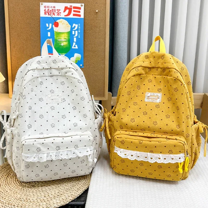 sac à dos à imprimé floral à pois, sac d'école, joli sac à dos de voyage pour étudiants, décoration en ruban à nœud papillon, sac à livres léger