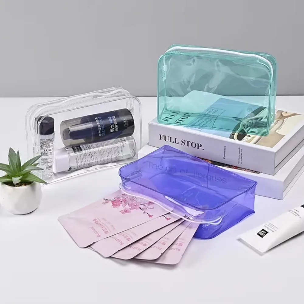 sac à cosmétiques transparent coloré, trousse de maquillage pour femmes, sac de lavage en gelée de pvc, grande capacité, organisateur de cosmétiques de voyage, pochette de maquillage
