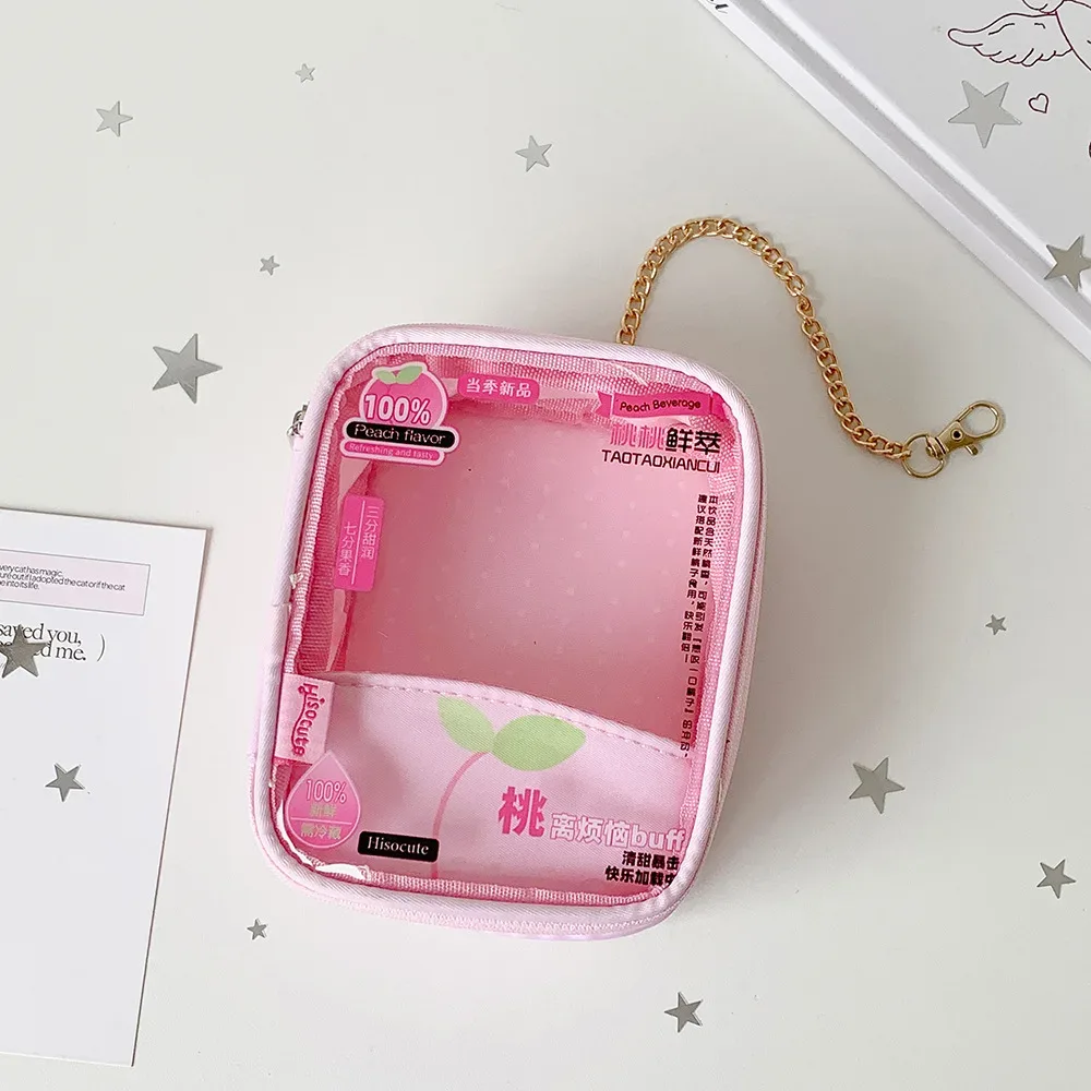 nouveau sac de rangement transparent carré à motifs de dessins animés et de fruits, pendentif décoratif pour sac à dos de filles, sac de présentation de figurines, cadeaux