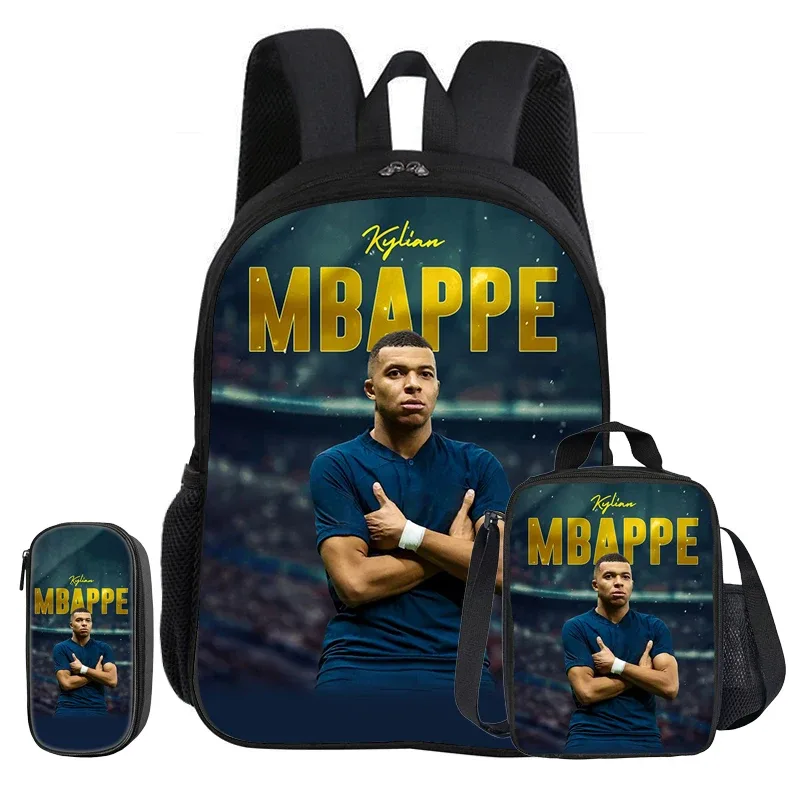 m-mbappe – ensemble de 3 pièces, sac à dos d'école, sac à dos pour enfant, étoile du football, sacs à crayons, sac à livres avec sac à déjeuner, sac à dos de sport, cadeau pour enfants