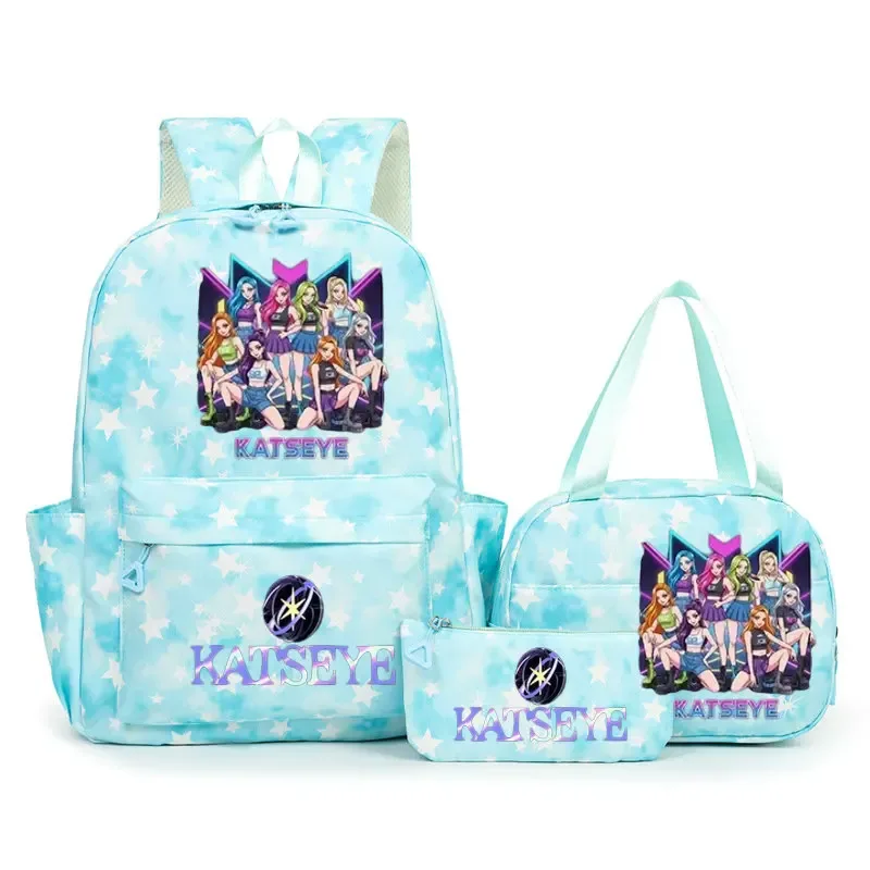 sac à dos scolaire pour étudiants avec imprimé amusant hot katseye, ensemble de sacs à dos, sac à déjeuner et trousse à crayons, sac à dos populaire pour enfants et adolescents, couleur bonbon