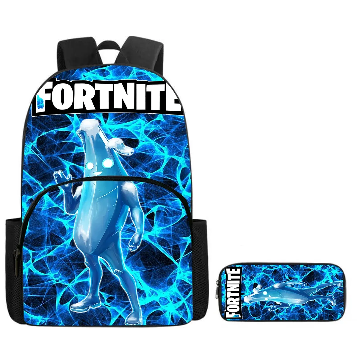 sac à dos de dessin animé fortnite avec poche avant et trousse à crayons 2 pièces - ensemble scolaire pour garçons et filles de 5 à 8 ans, cadeau de rentrée scolaire