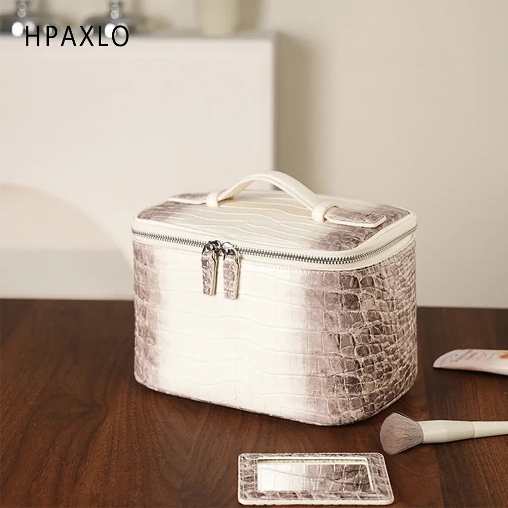 sac à cosmétiques en cuir pour femmes, organiseur de toilette de voyage, cuir véritable de haute qualité, trou