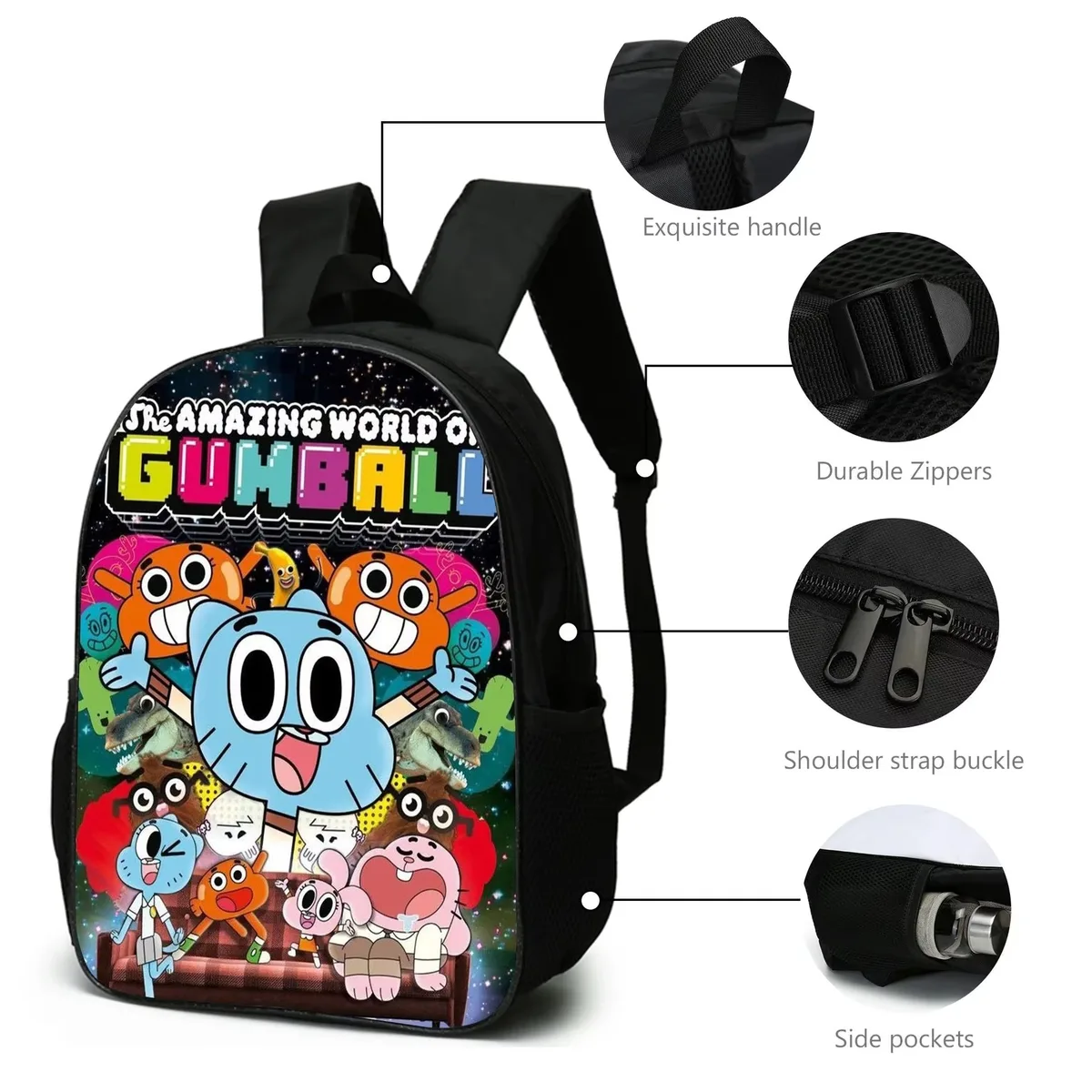 l'incroyable monde de gumball anime 3 pièces/ensemble sac à dos étudiant école sac à bandoulière enfant mignon voyage sac à dos enfants cadeau d'anniversaire