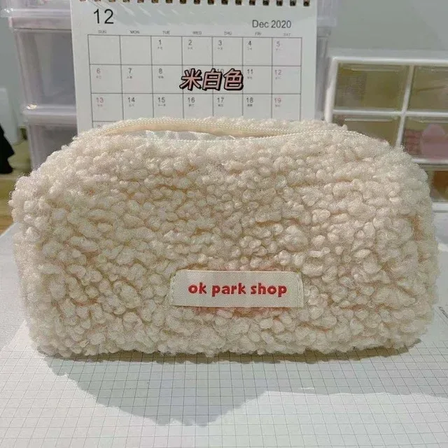 sac à cosmétiques en peluche pour femmes et filles, grande capacité, mignon, papeterie, organisateur de maquillage de voyage, pochette de rangement de toilette pour femmes