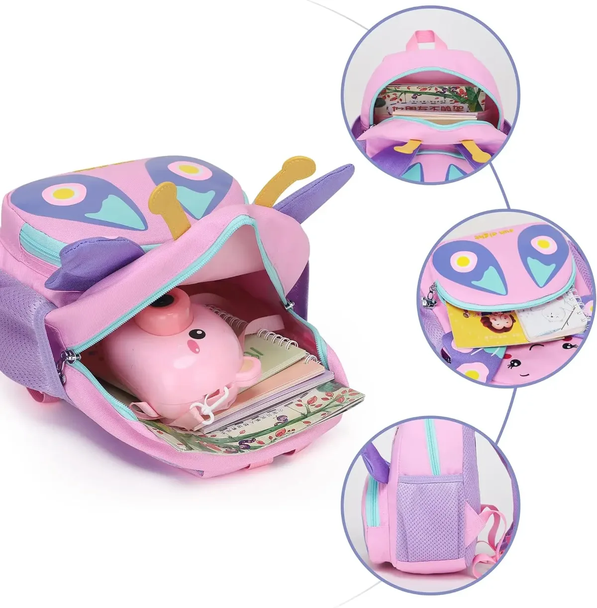 sac à dos papillon pour tout-petits, mini sac de voyage avec dessin animé d'animaux mignons pour filles de 1 à 3 ans, sac à dos préscolaire