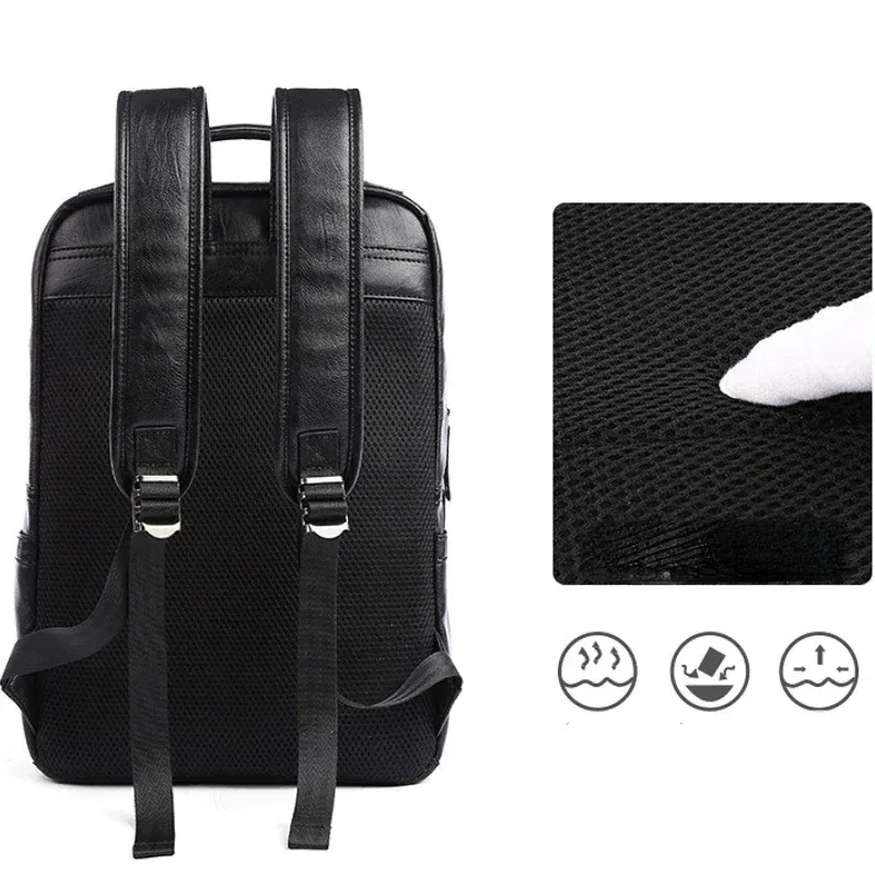 sac à dos simple en cuir pu souple pour hommes, sac à dos de grande capacité pour ordinateur portable de 14 pouces, cartable pour étudiants, sac à dos de voyage