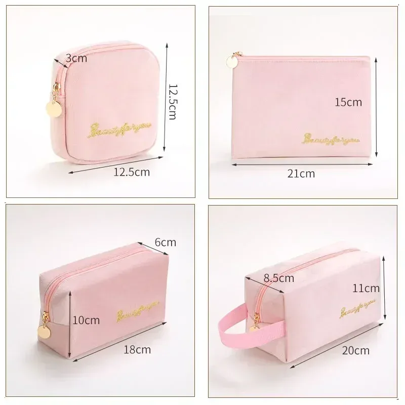 sac à cosmétiques en velours à fermeture éclair pour femme, grande trousse de maquillage de voyage, solide, pour documents, rouge à lèvres, rangement féminin