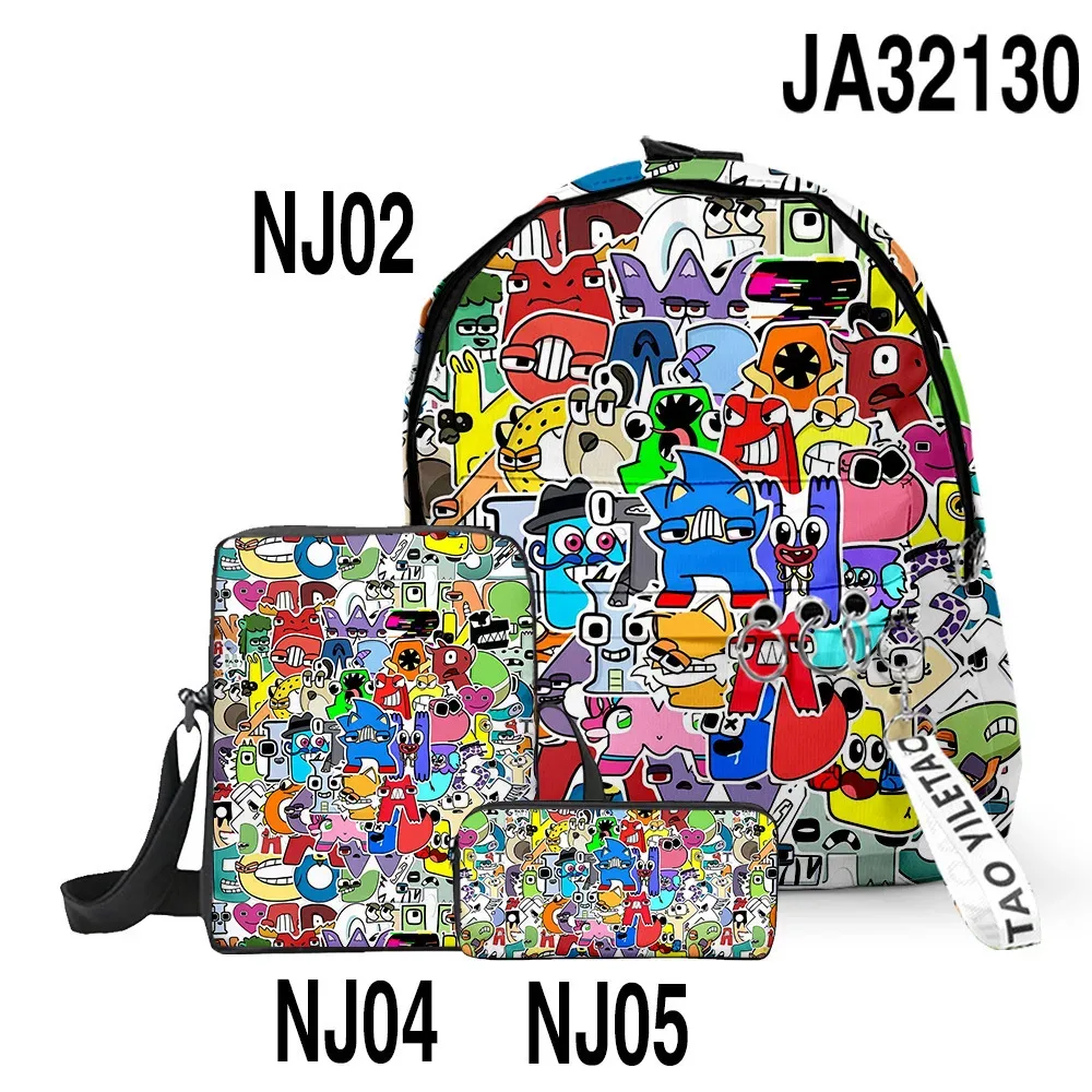sacs d'école classiques populaires alphabet lore imprimés en 3d, 3 pièces/ensemble, sac à dos pour ordinateur portable, sac à bandoulière incliné, trousse à crayons