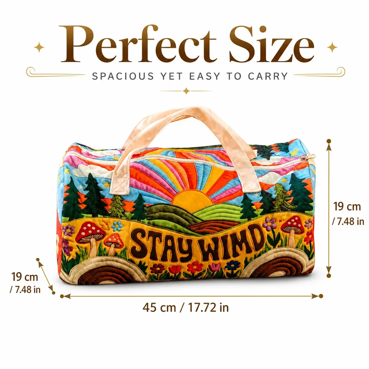 sac de voyage bohème de style camping rétro, sac de voyage de grande capacité avec motifs champignons et floraux, sac de nuit mignon style soleil et arc-en-ciel, sac fourre-tout léger pour le sport et la gym, adapté aux sports, aux vacances et aux occasions de cadeaux