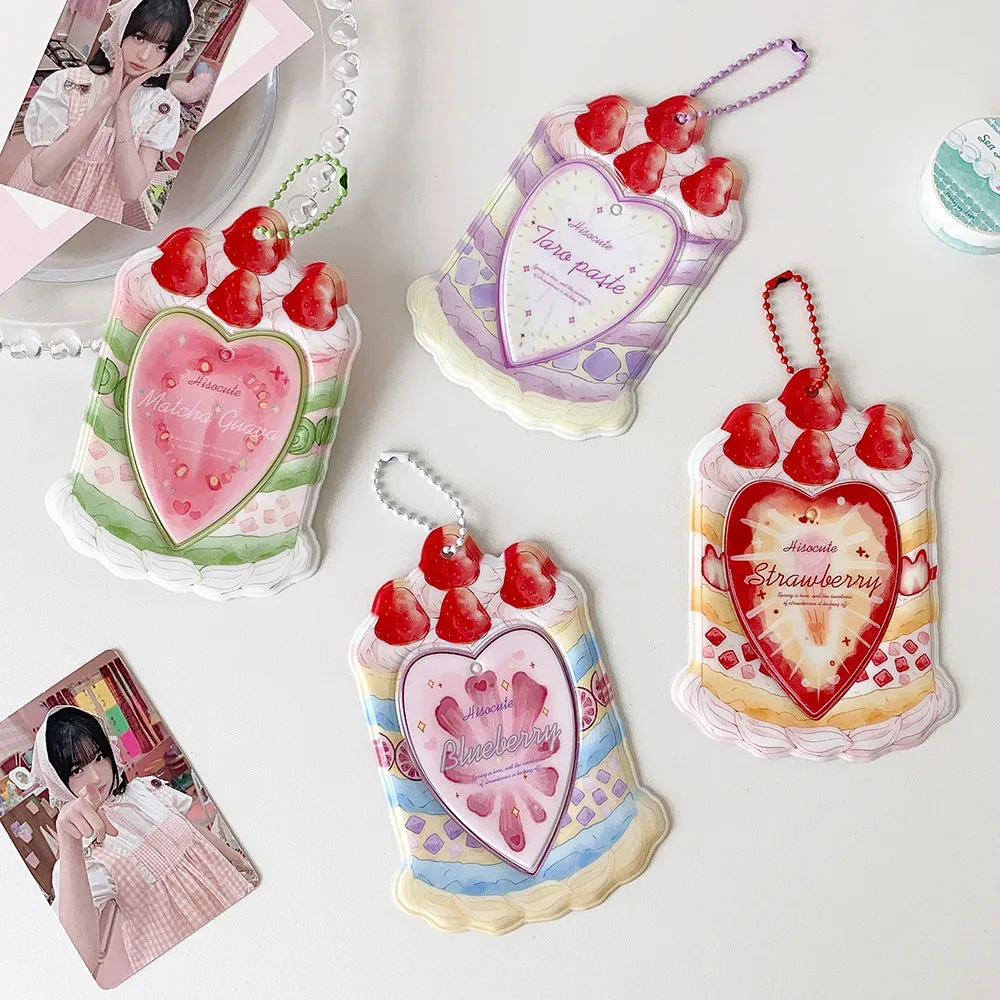 porte-cartes kpop 3 pouces, motif gâteau fraise mignon, protège-cartes cœur, pendentif sac portable, décor sac à dos, porte-clés, étui pour cartes