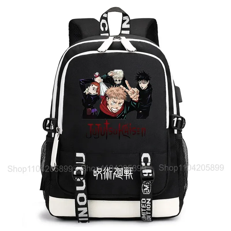 sac à dos jujutsu kaisen, anime satoru gojo itadori yuji, sac d'école pour étudiants, grande capacité, port de chargement usb, sac à dos de voyage