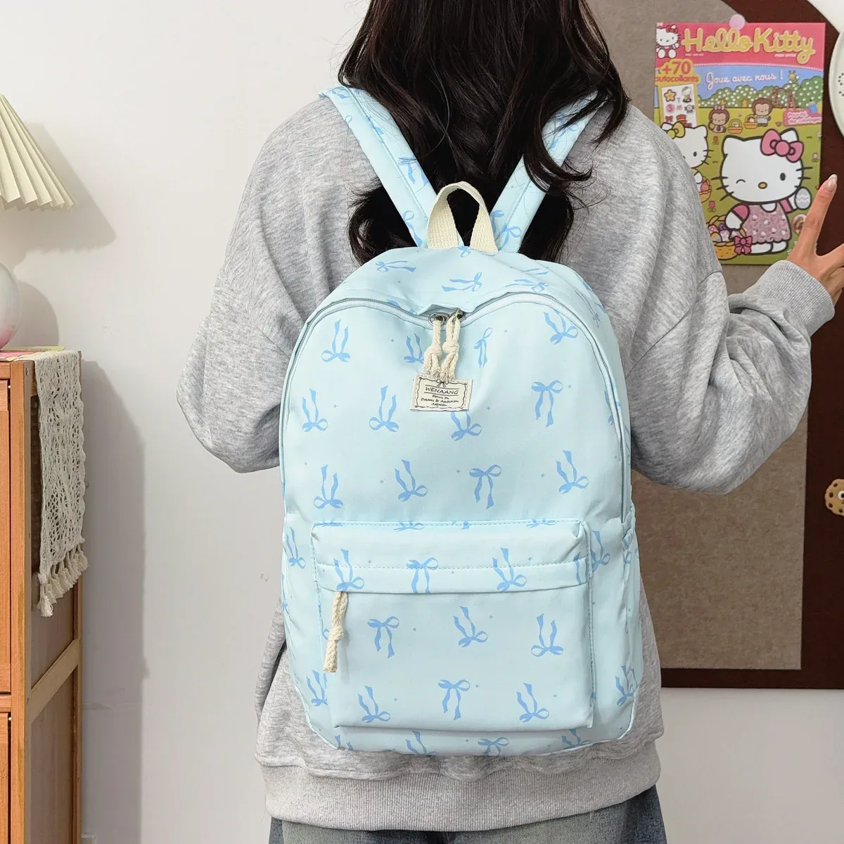 ensemble de sacs à dos trois pièces imprimé nœud papillon, doux et frais, en nylon léger, grande capacité, pour le campus et les trajets quotidiens des étudiants