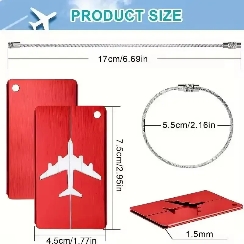 étiquette de bagage en aluminium durable, design tendance avec anneau en acier antivol, étiquette d'identification de bagage pour enregistrement à l'embarquement.