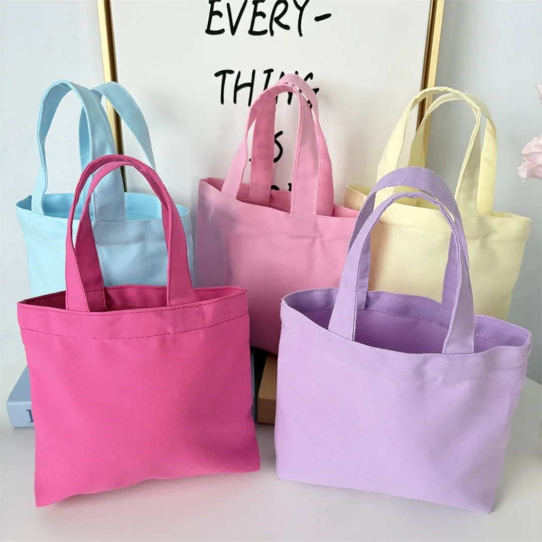 sac fourre-tout coréen en toile, couleur unie simple, sacs de shopping tendance, petits sacs pour le quotidien, sac à main pliable décontracté