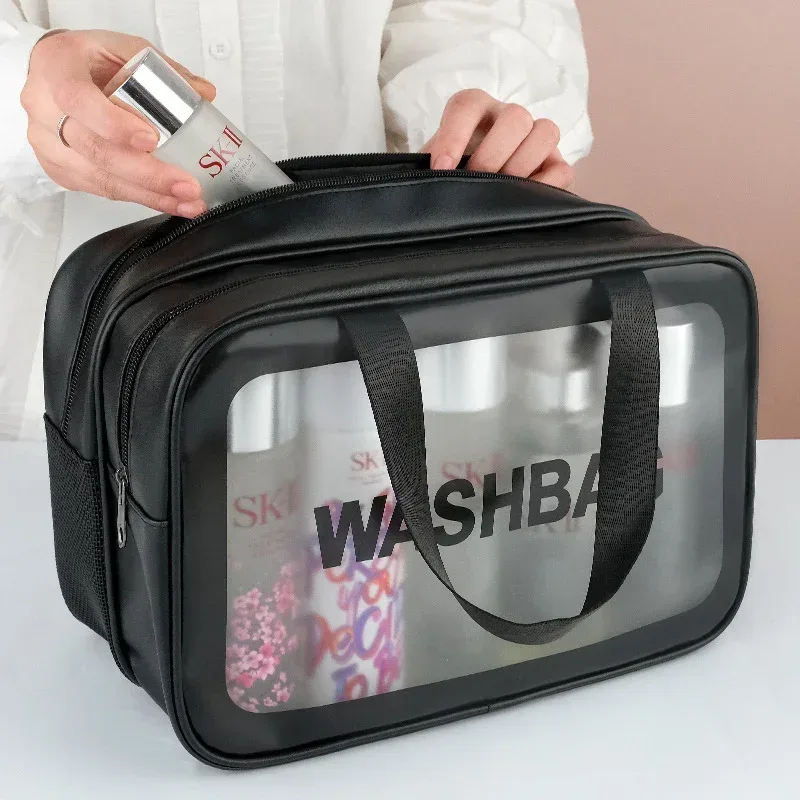 sac de rangement portable pour cosmétiques de grande capacité, sac de rangement pour articles de toilette de voyage pour hommes et femmes, double compartiment humide et sec