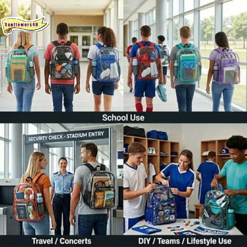 Sac à dos transparent imperméable en PVC, 1 pièce, robuste, pour stade de baseball, travail, contrôle de sécurité