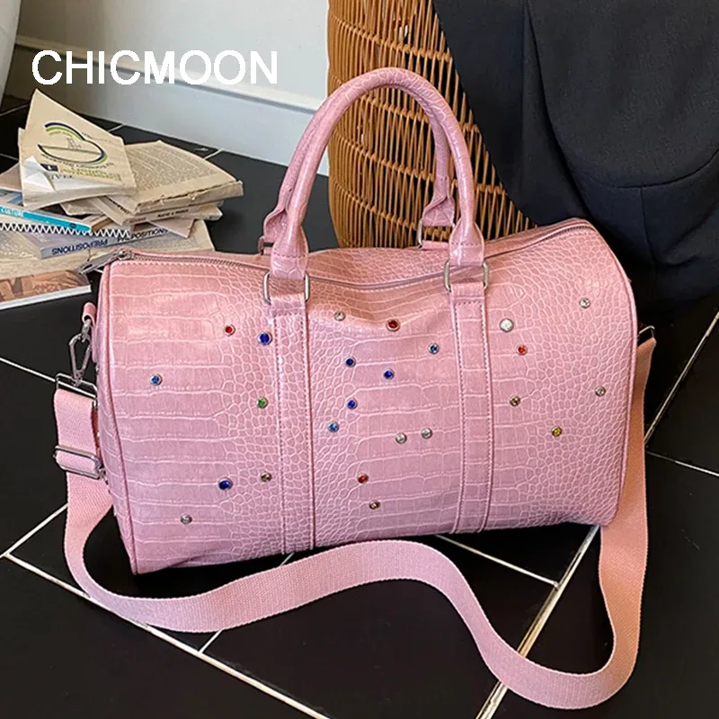 sac à main de voyage en cuir pu de haute qualité shining diamond, grande capacité, pour hommes et femmes, sacs à bandoulière, sacs de shopping