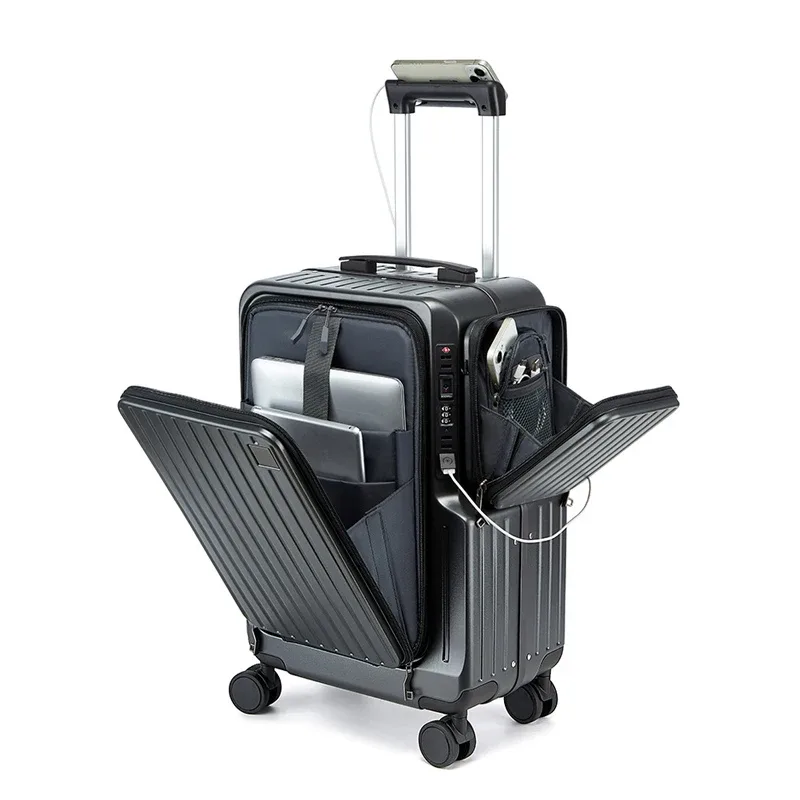 20 pouces multifonctionnel ouverture avant bagages ordinateur portable valise de voyage boîte d'embarquement boîtier de chariot PC mot de passe boîte bagage à main