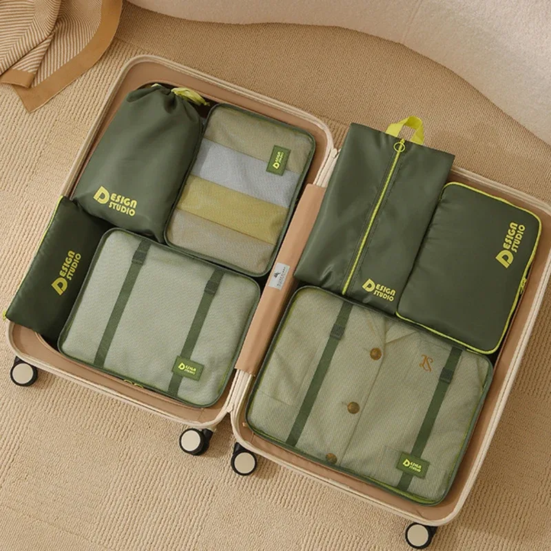 ensemble de sacs de voyage 7 pièces, sac de rangement épais, sac de rangement de bagages portable multifonctionnel, valise étanche, cubes de pakage