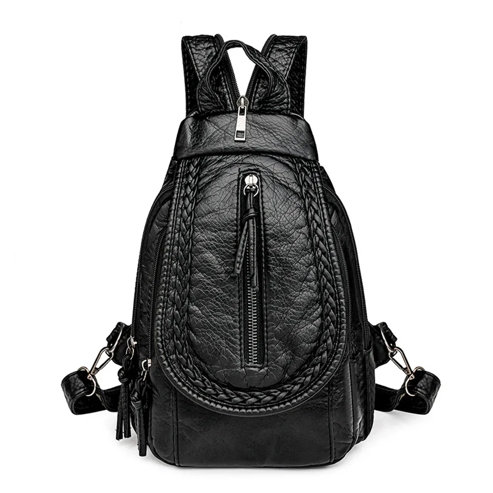 sacs à dos en cuir pu pour femmes, petit sac de voyage en cuir souple, sac à dos brodé pour dames